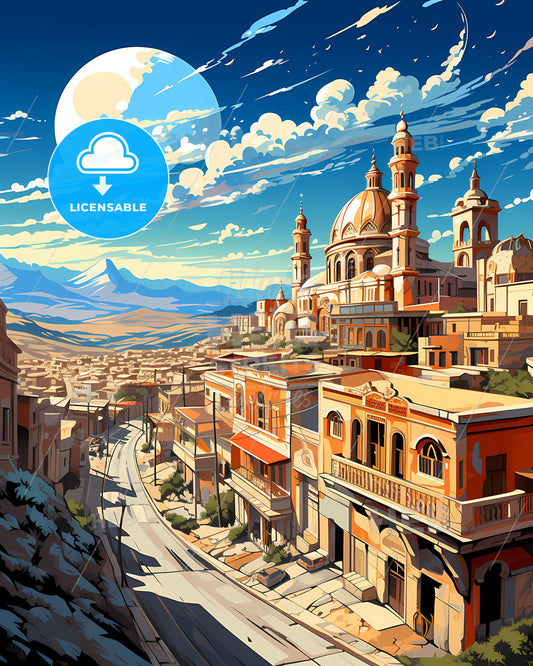 Stunning Artistic Painting: Ciudad Bolivar Venezuela Skyline Featuring Road Mountains