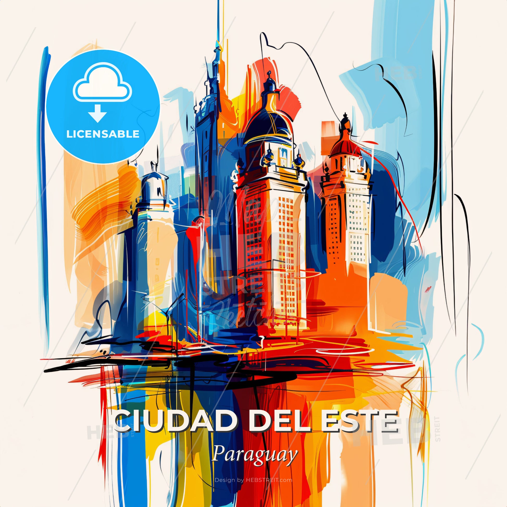 Vibrant Ciudad Del Este, Paraguay - A Painting Of A City - Square format print template