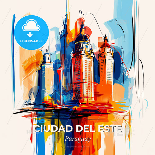 Vibrant Ciudad Del Este, Paraguay - A Painting Of A City - Square format print template