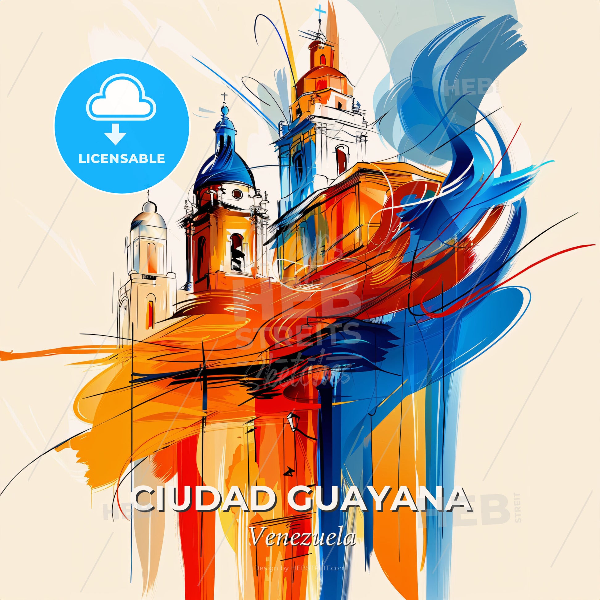 Vibrant Ciudad Guayana, Venezuela - A Painting Of A Building With Blue And Orange Paint - Square format print template
