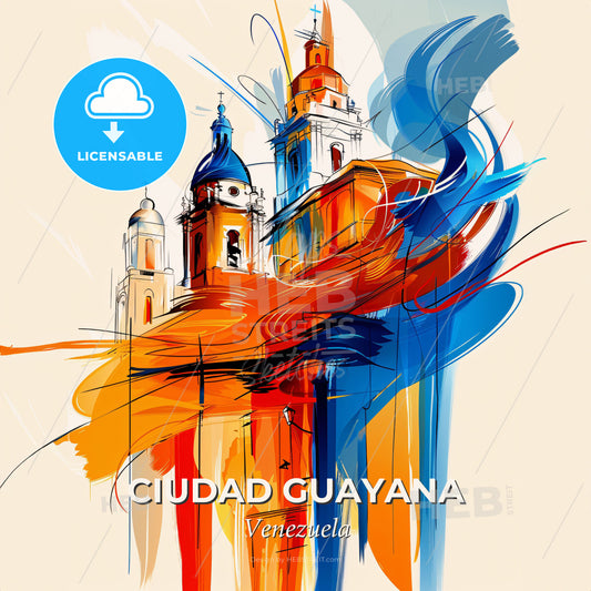 Vibrant Ciudad Guayana, Venezuela - A Painting Of A Building With Blue And Orange Paint - Square format print template