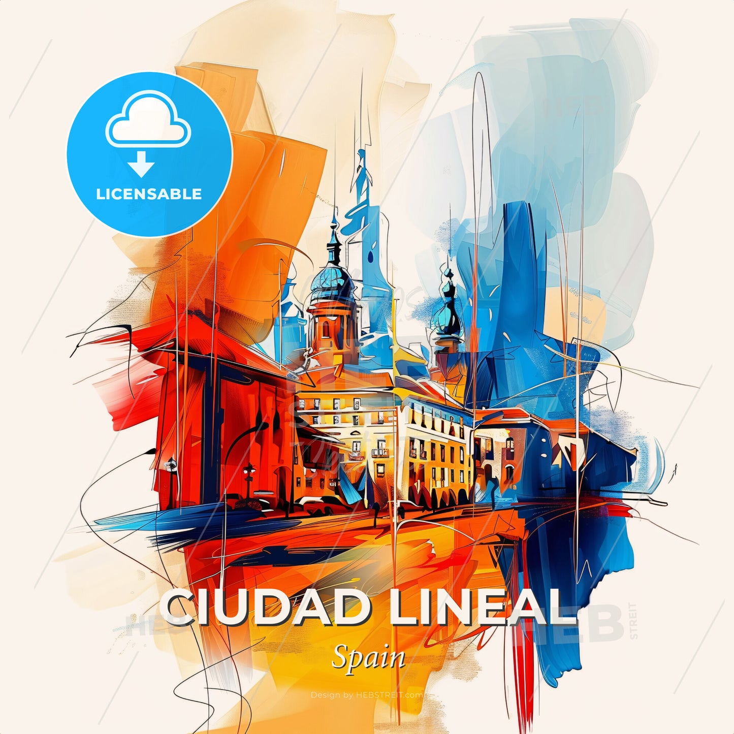 Vibrant Ciudad Lineal, Spain - A Painting Of A Building - Square format print template