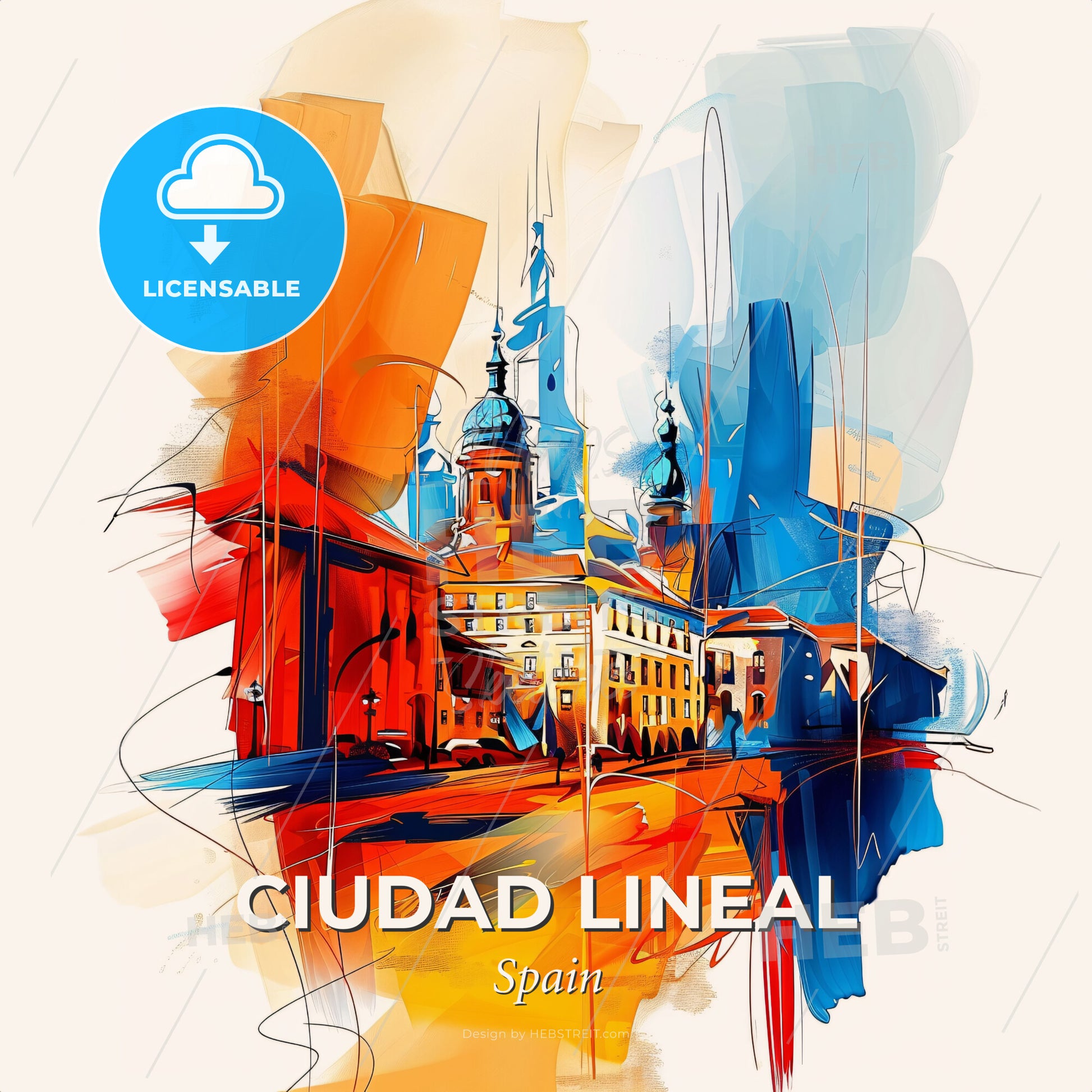 Vibrant Ciudad Lineal, Spain - A Painting Of A Building - Square format print template
