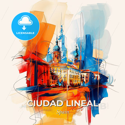 Vibrant Ciudad Lineal, Spain - A Painting Of A Building - Square format print template