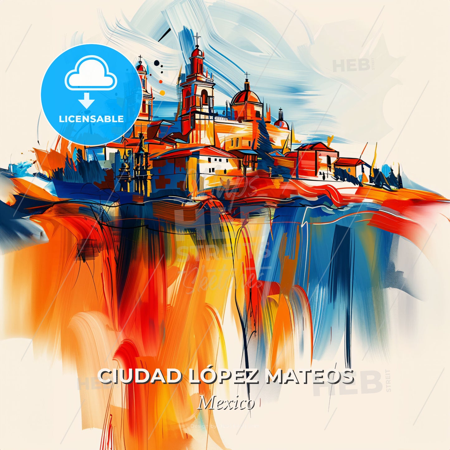 Vibrant Ciudad López Mateos, Mexico - A Painting Of A City - Square format print template