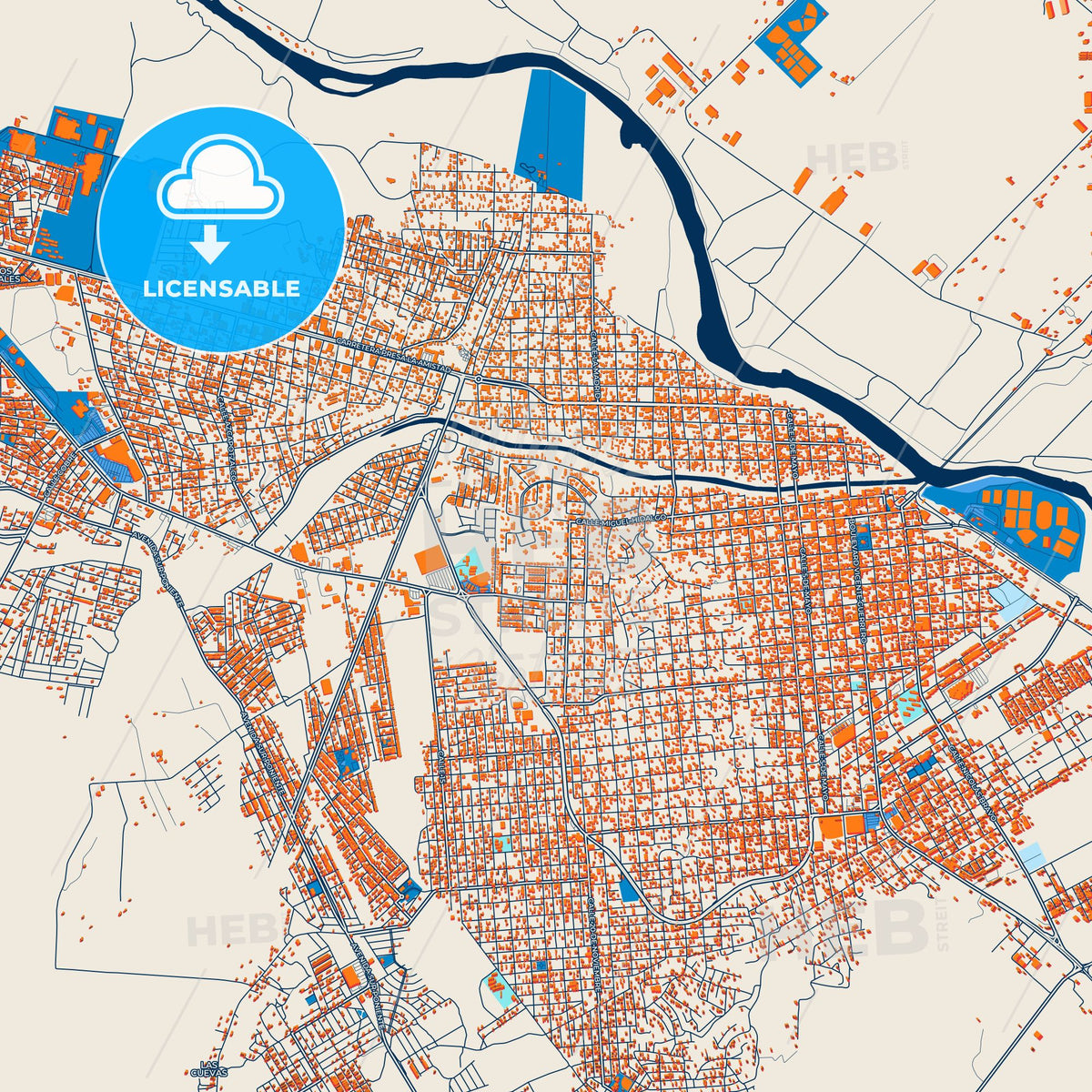 Mapi Acuna Colorful Ciudad Acuña Street Map With Labels And Buildings – HEBSTREITS