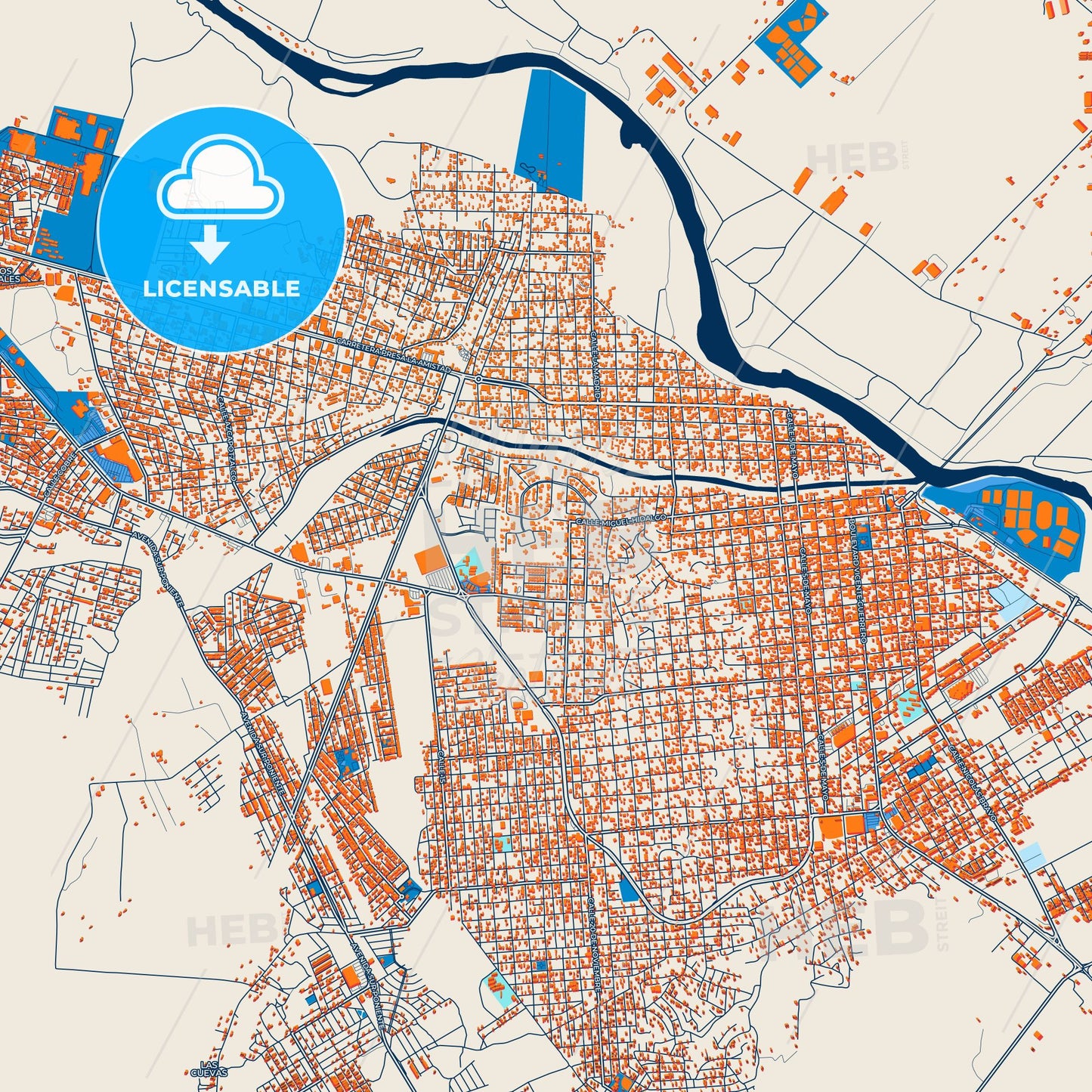 Colorful Ciudad Acuña Street Map with Labels and Buildings