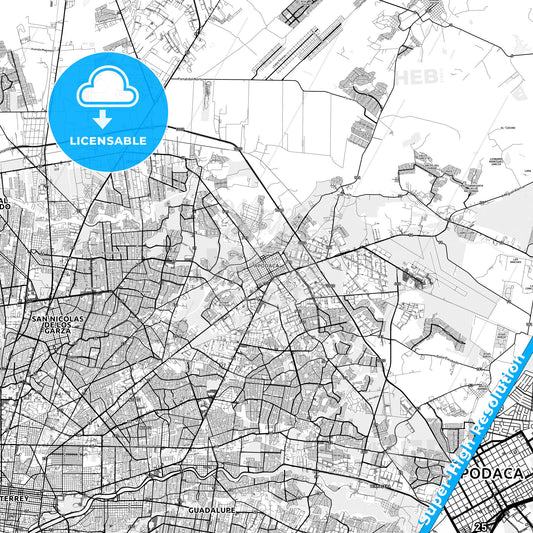 Ciudad Apodaca, Mexico light map with streetnames, citynames and districts