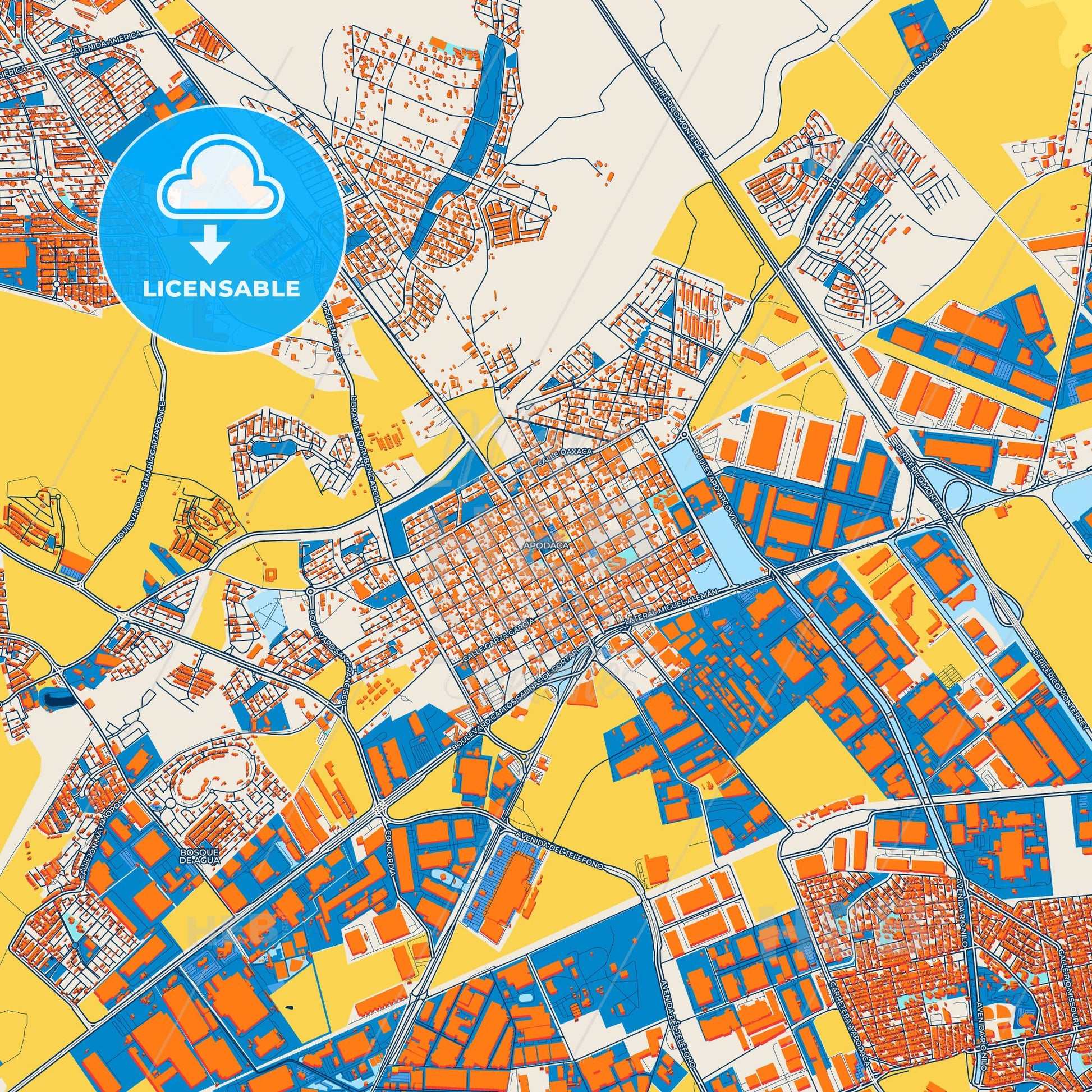 Colorful Ciudad Apodaca Street Map with Labels and Buildings
