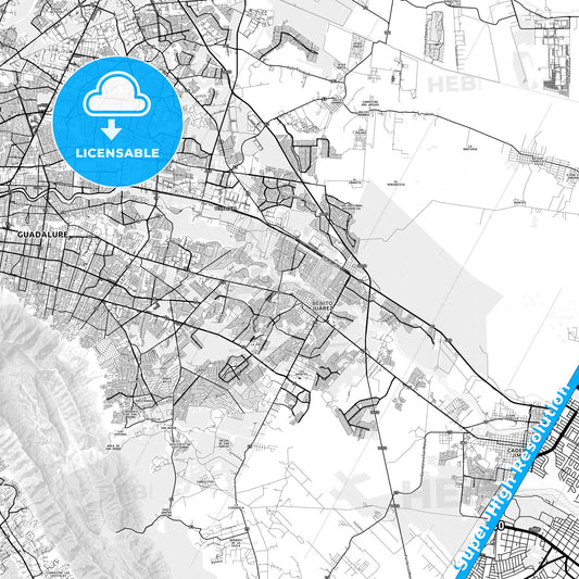 Ciudad Benito Juárez, Mexico light map with streetnames, citynames and districts