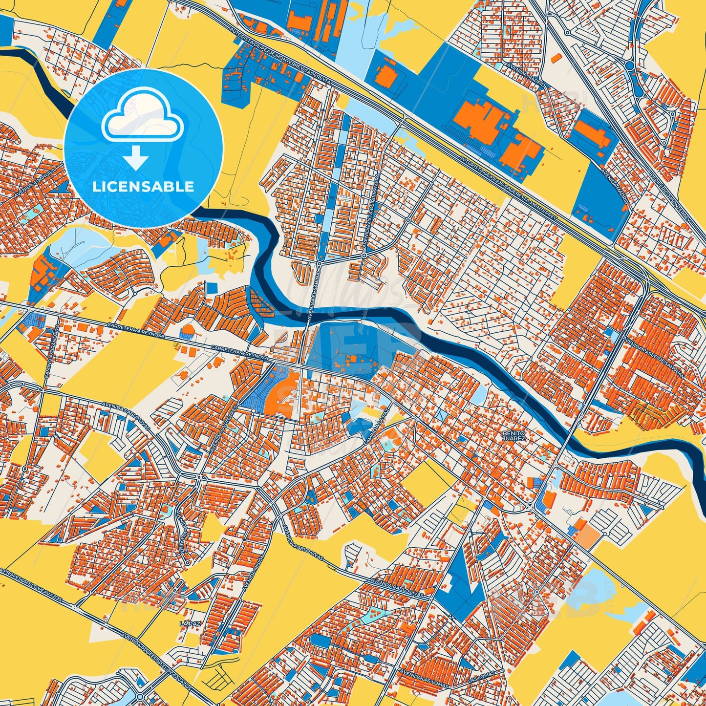 Colorful Ciudad Benito Juárez Street Map with Labels and Buildings
