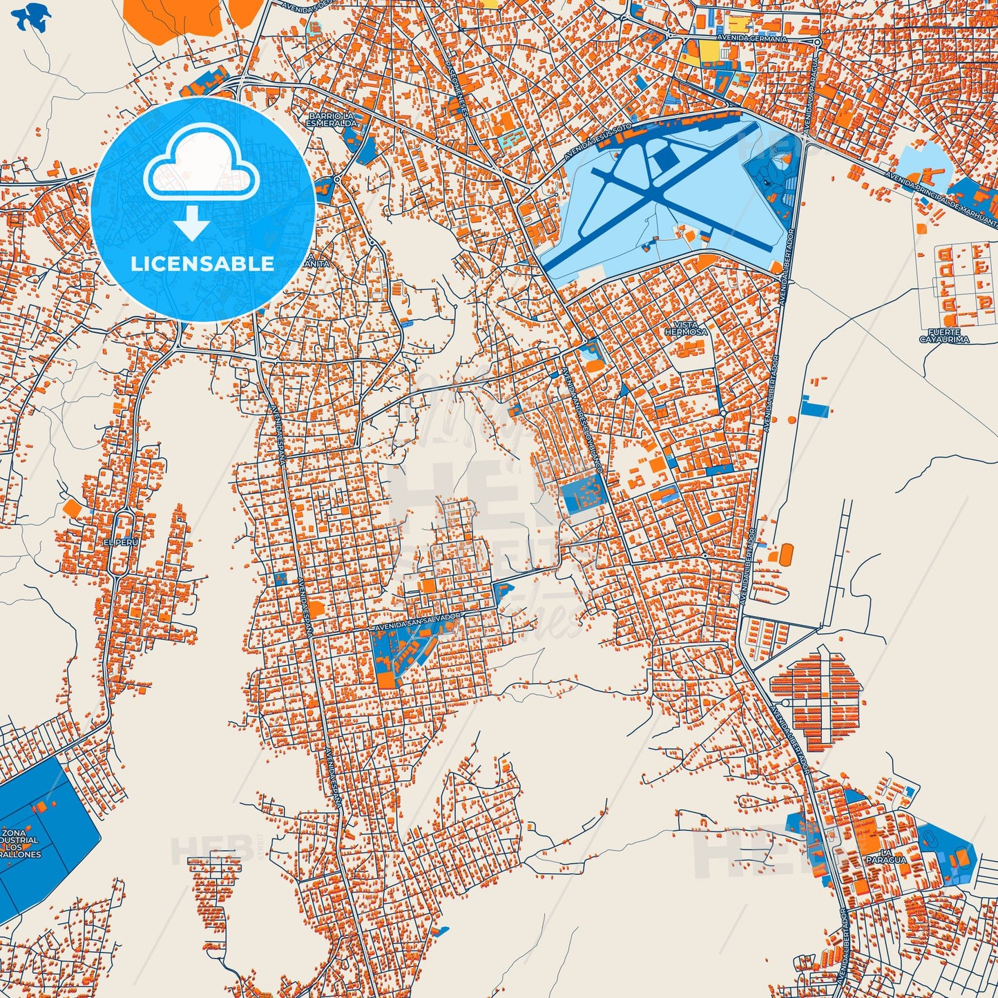 Colorful Ciudad Bolivar Street Map with Labels and Buildings