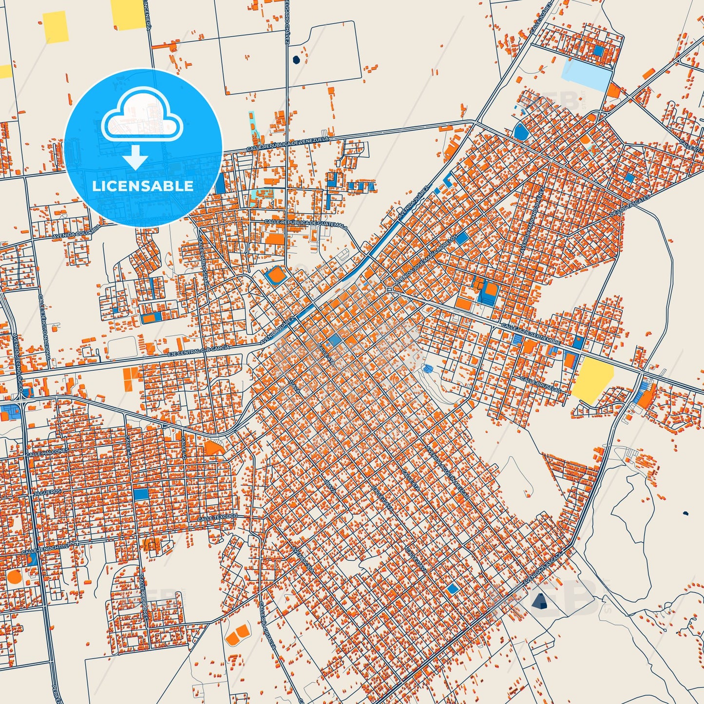 Colorful Ciudad Cuauhtémoc Street Map with Labels and Buildings