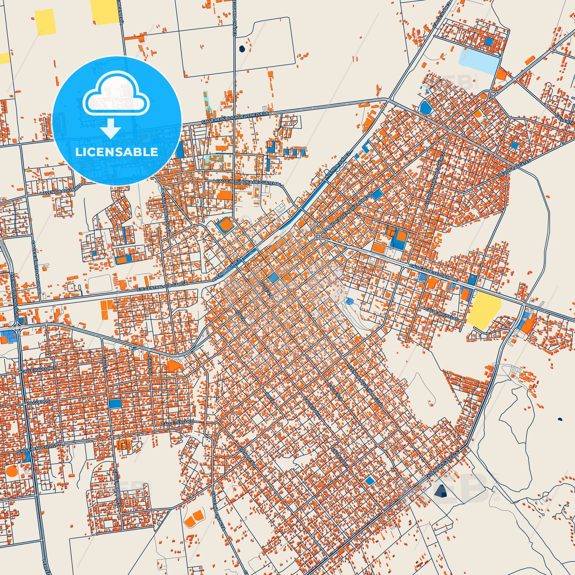 Colorful Ciudad Cuauhtémoc Street Map with Labels and Buildings