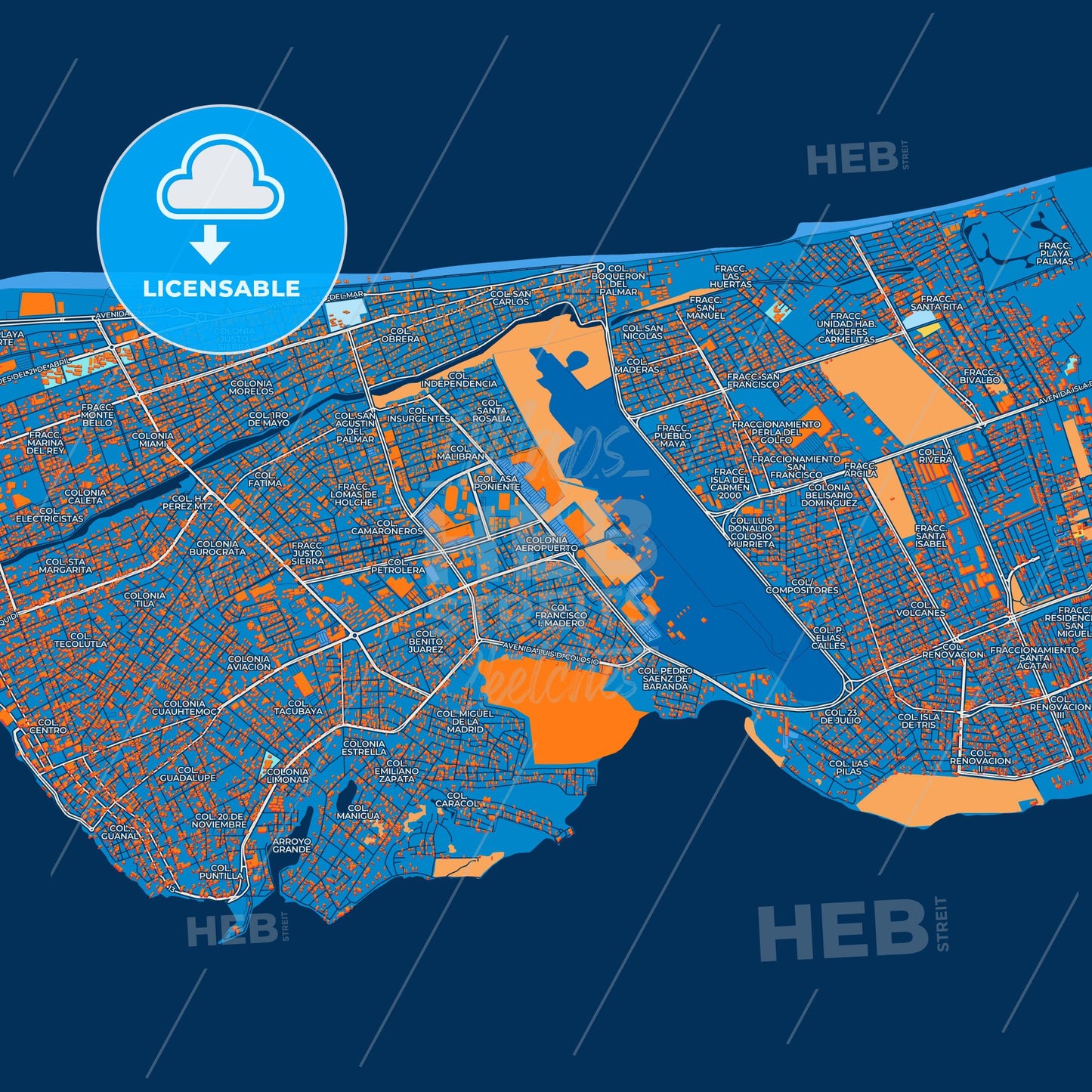 Colorful Ciudad del Carmen Street Map with Labels and Buildings
