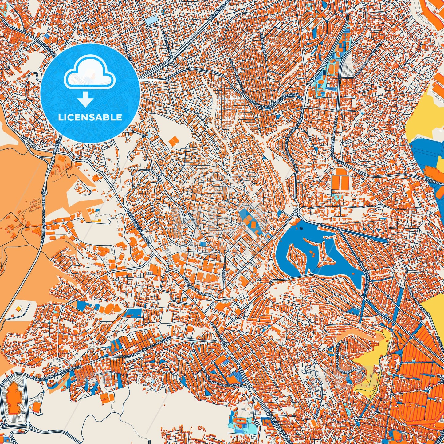 Colorful Ciudad López Mateos Street Map with Labels and Buildings