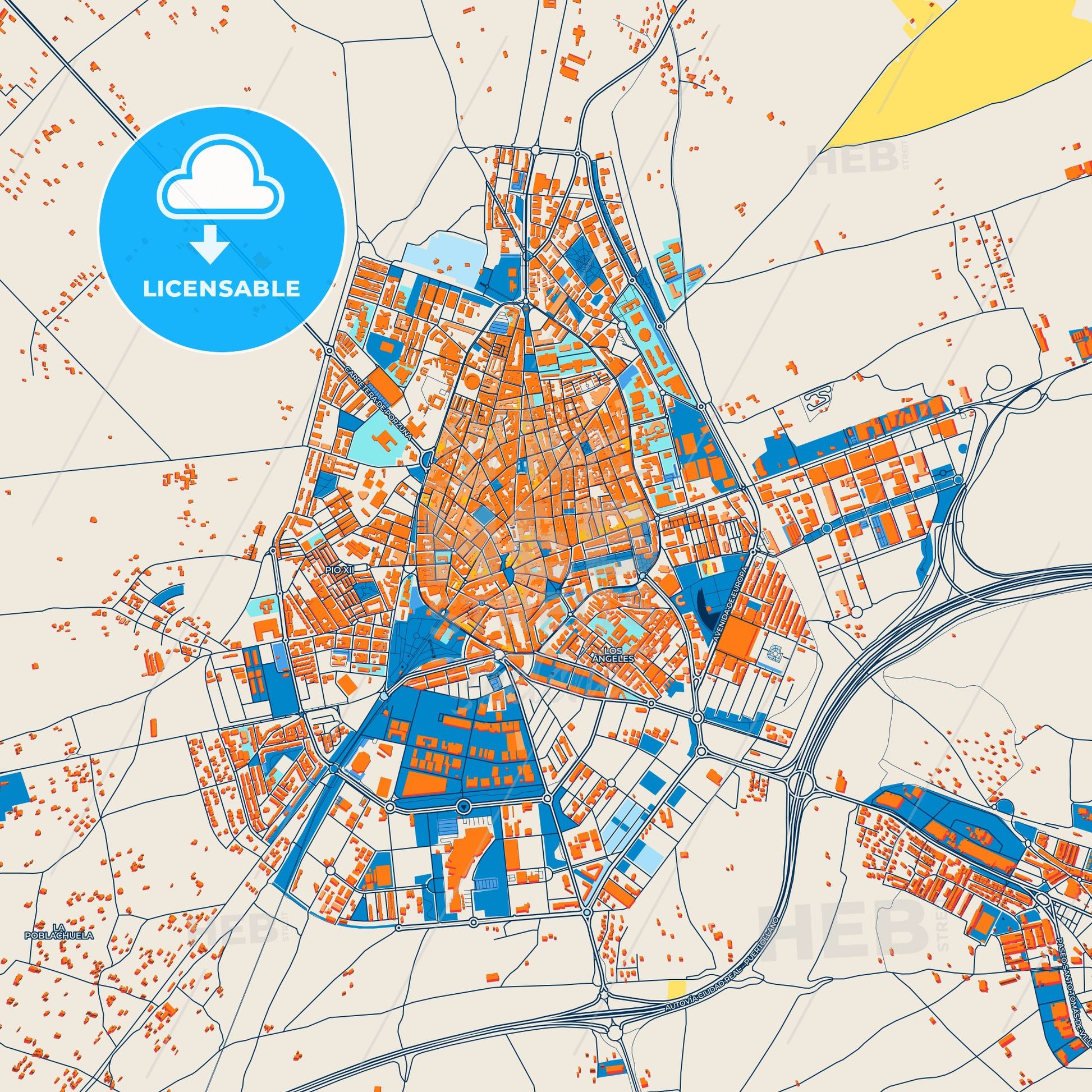 Colorful Ciudad Real Street Map with Labels and Buildings