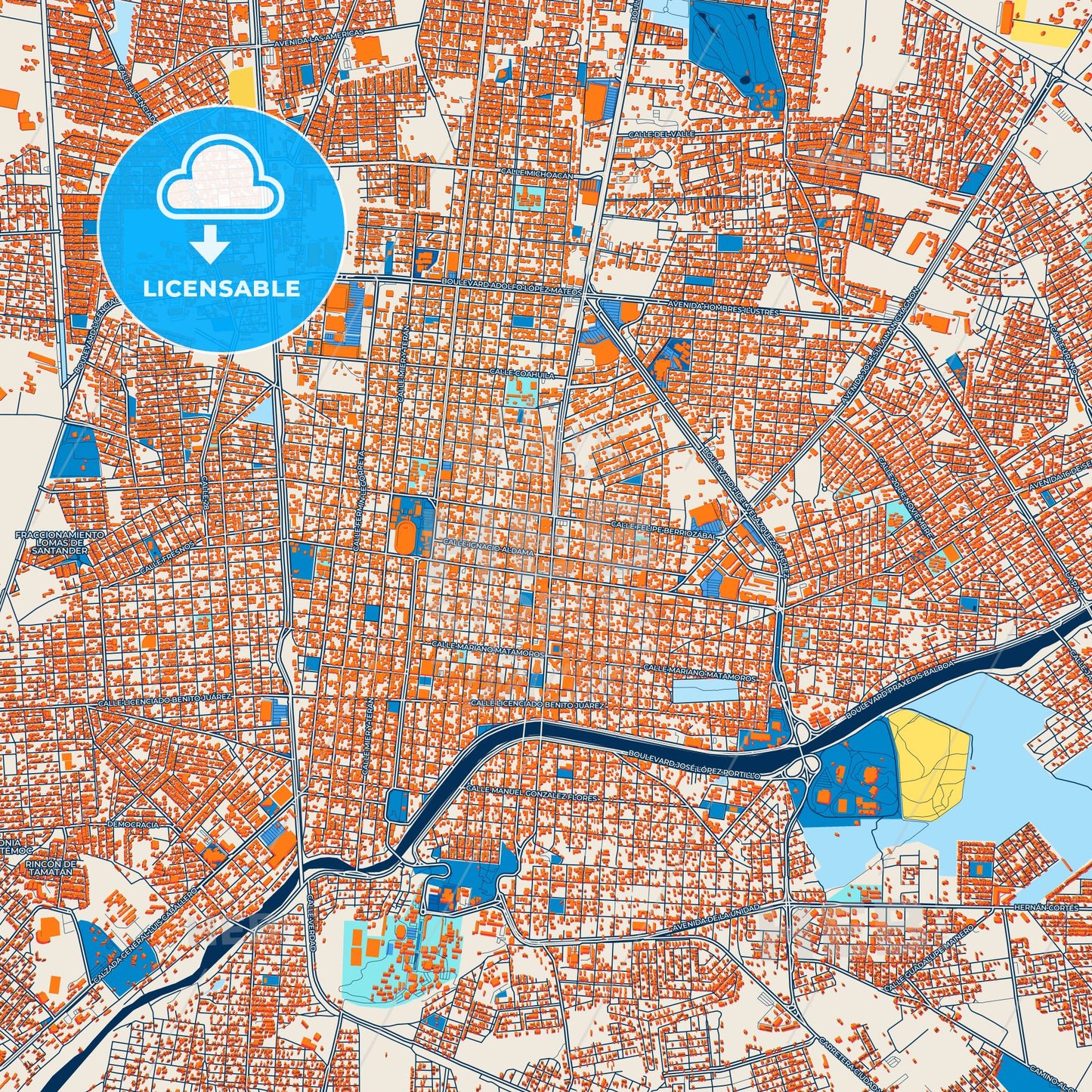 Colorful Ciudad Victoria Street Map with Labels and Buildings
