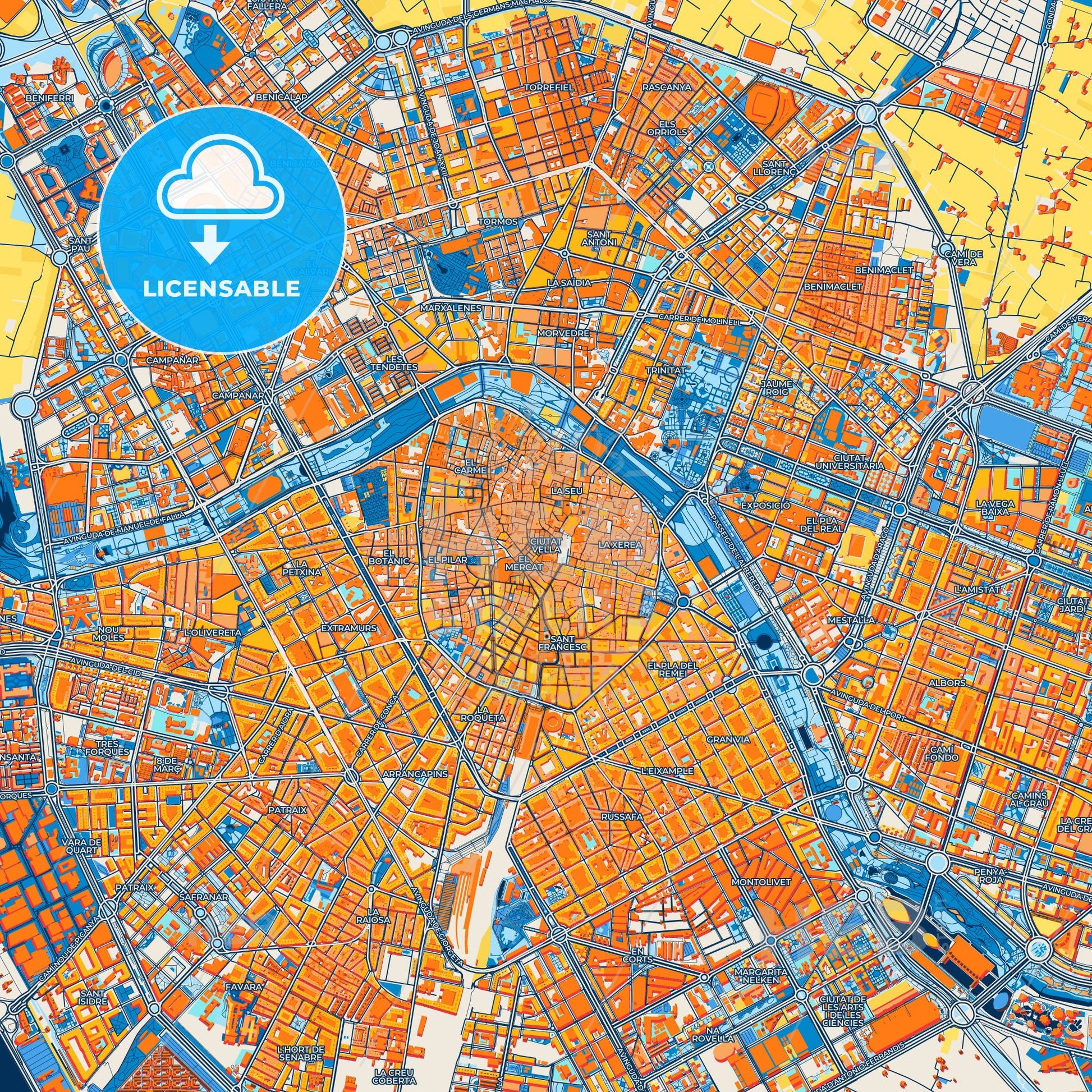 Colorful Ciutat Vella Street Map with Labels and Buildings