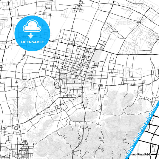 Cixi, China light map with streetnames, citynames and districts