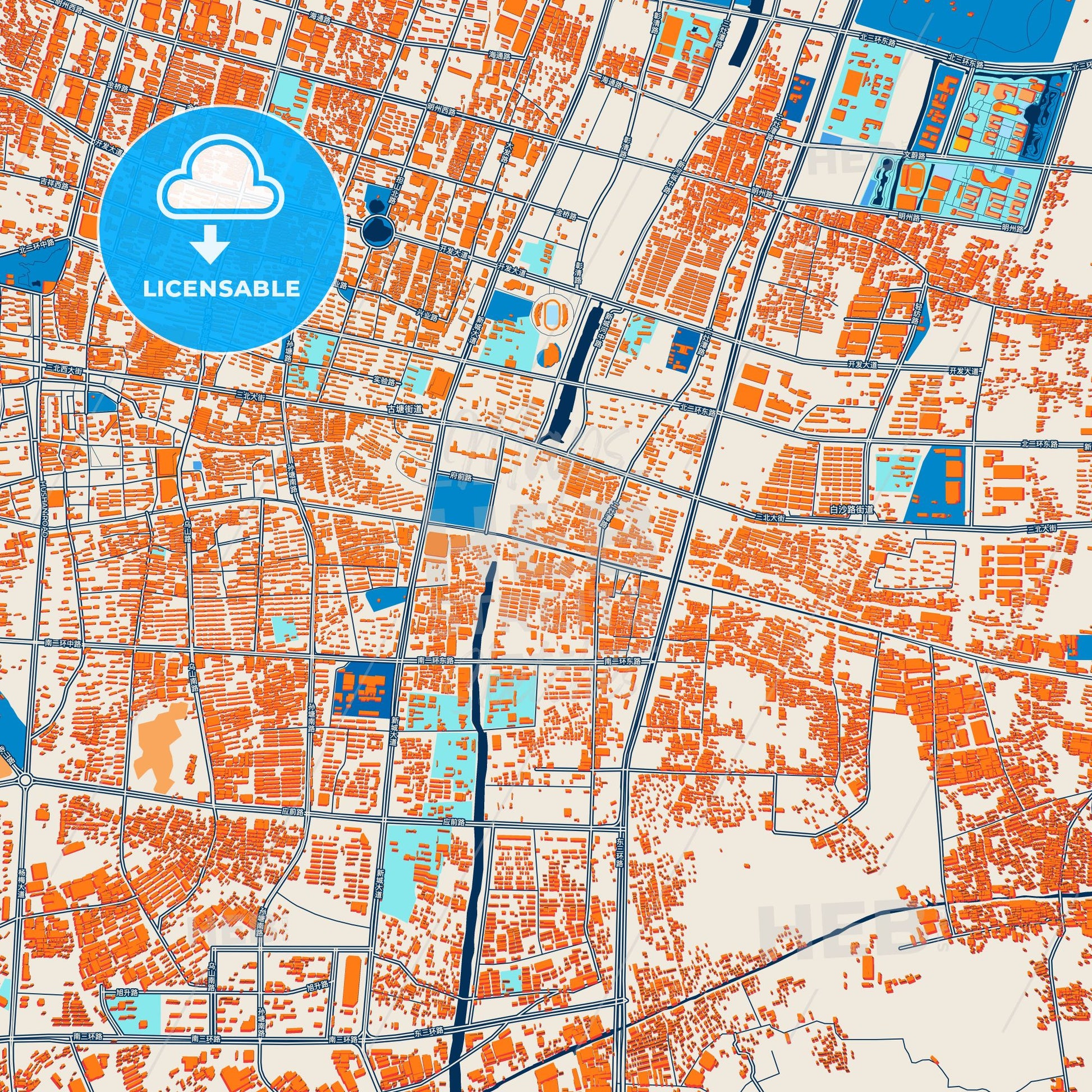Colorful Cixi Street Map with Labels and Buildings