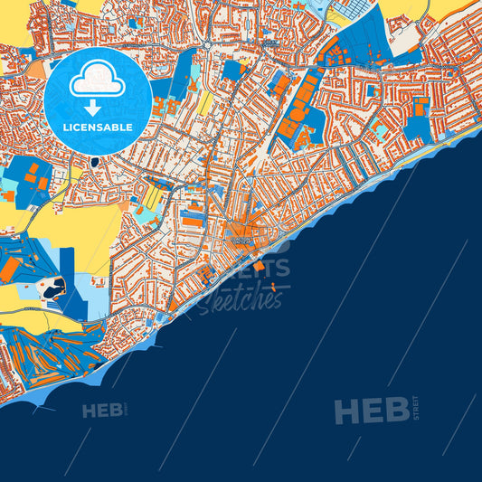 Colorful Clacton-on-Sea Street Map with Labels and Buildings