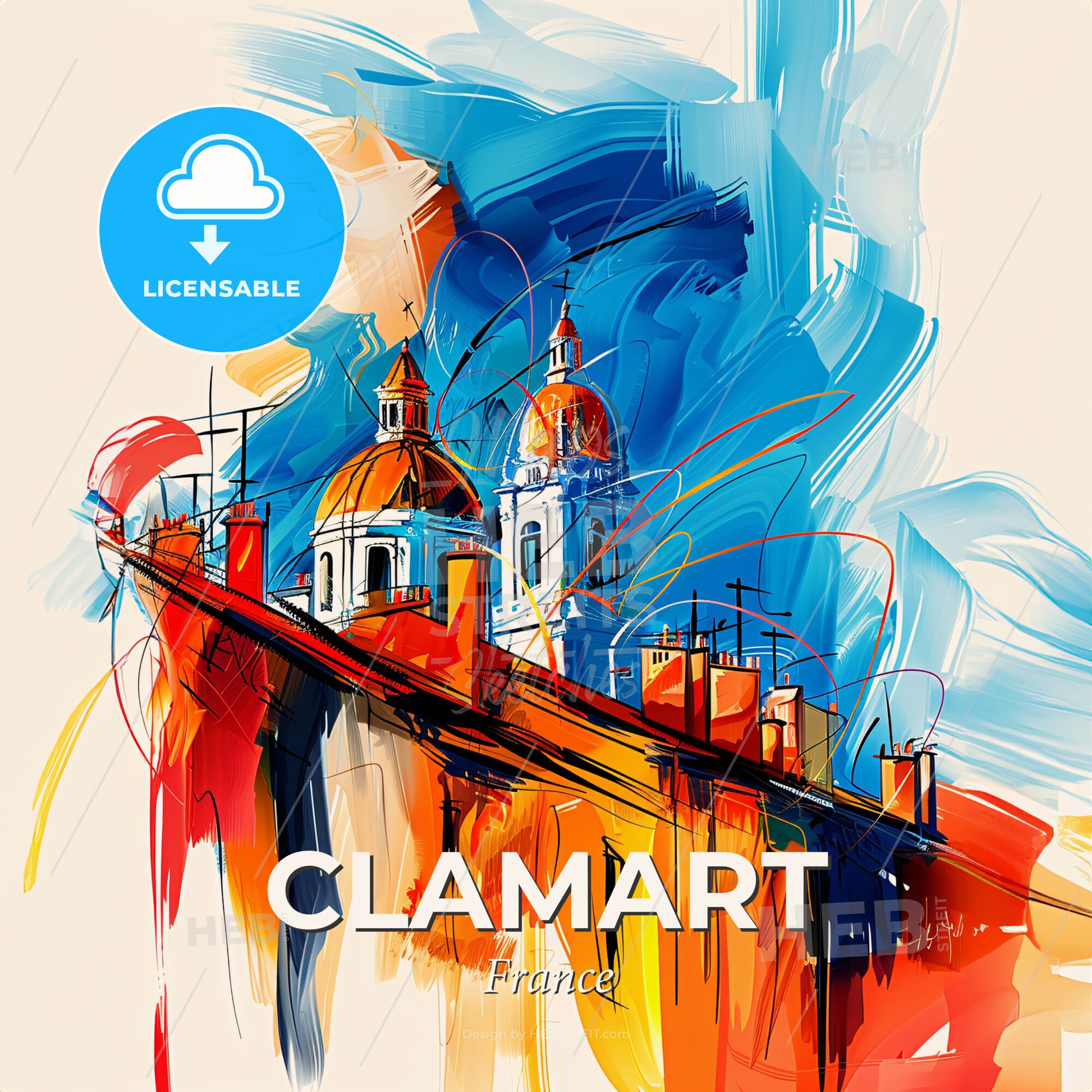 Vibrant Clamart, France - A Painting Of A Building With A Roof And Towers - Square format print template