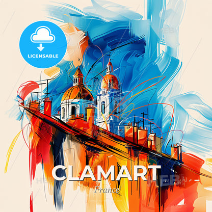 Vibrant Clamart, France - A Painting Of A Building With A Roof And Towers - Square format print template