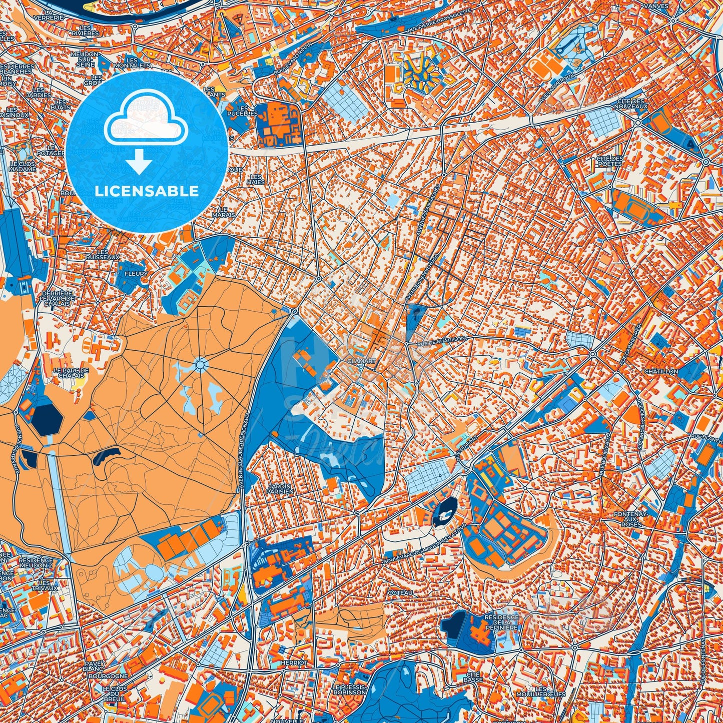 Colorful Clamart Street Map with Labels and Buildings