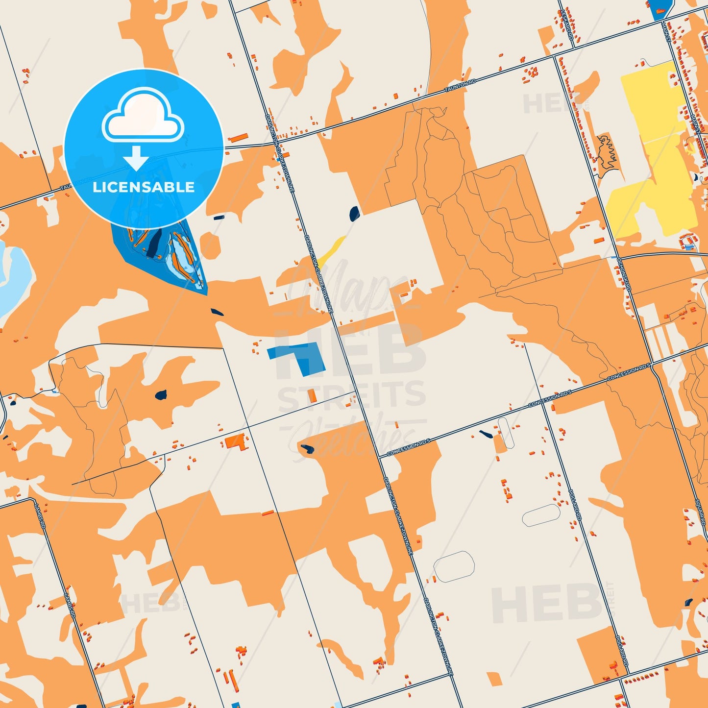 Colorful Clarington Street Map with Labels and Buildings