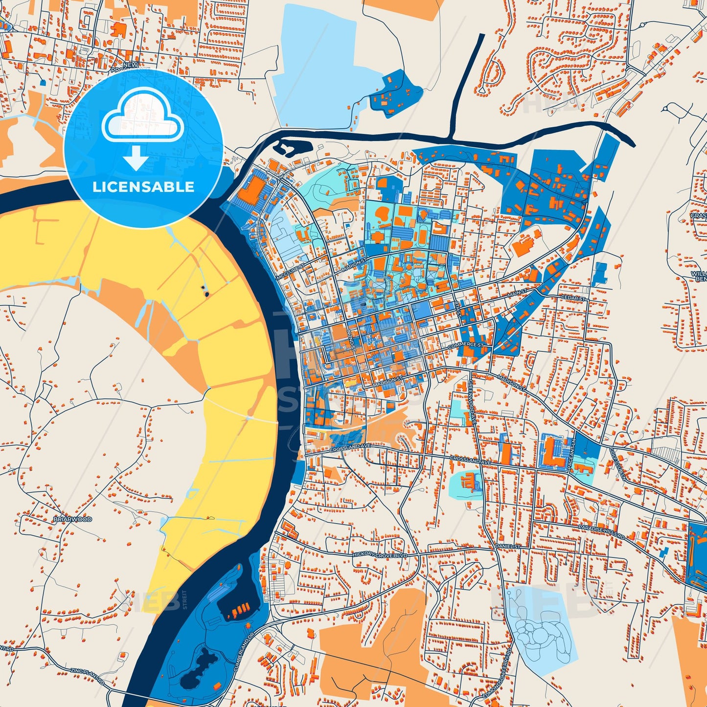 Colorful Clarksville Street Map with Labels and Buildings