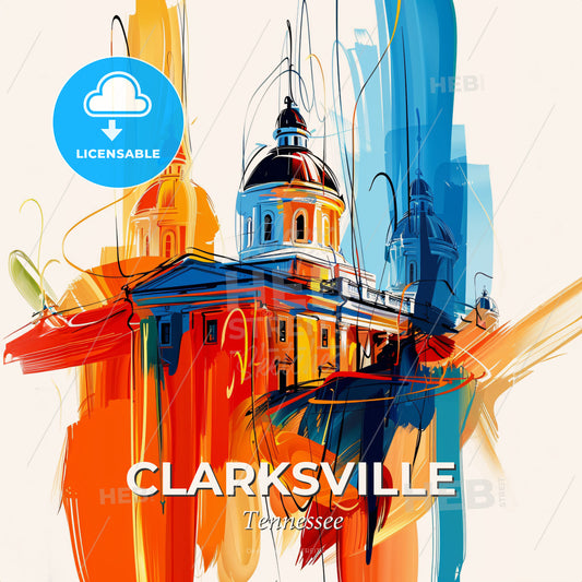 Vibrant Clarksville, Tennessee - A Painting Of A Building - Square format print template