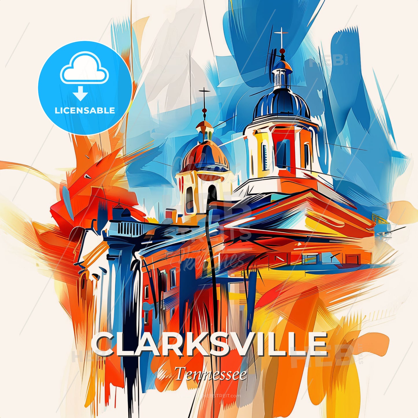 Vibrant Clarksville, Tennessee - A Painting Of A Building With A Dome - Square format print template