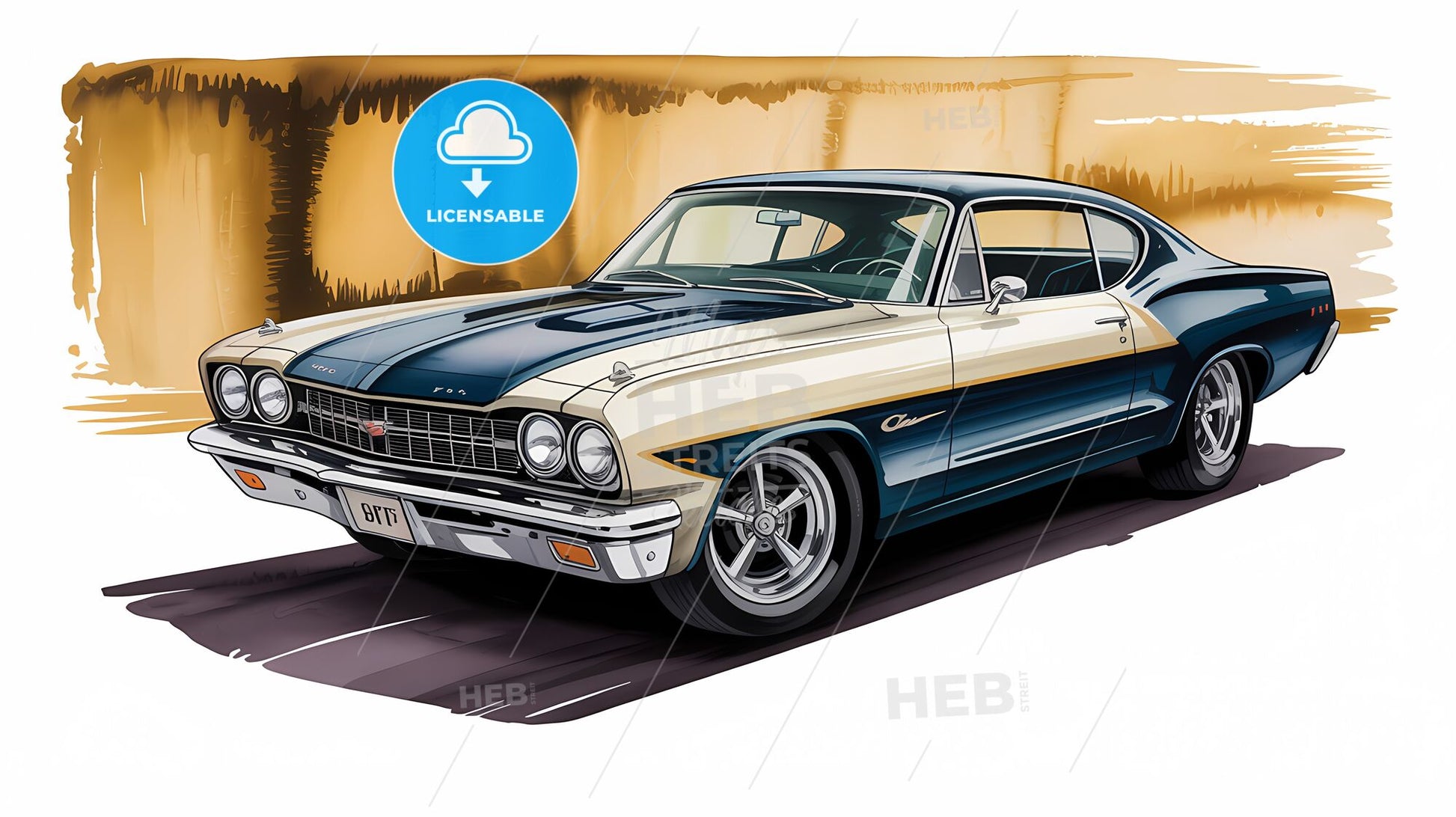 Classic 1960s American Muscle Car: Vintage Elegance in Dynamic Detail