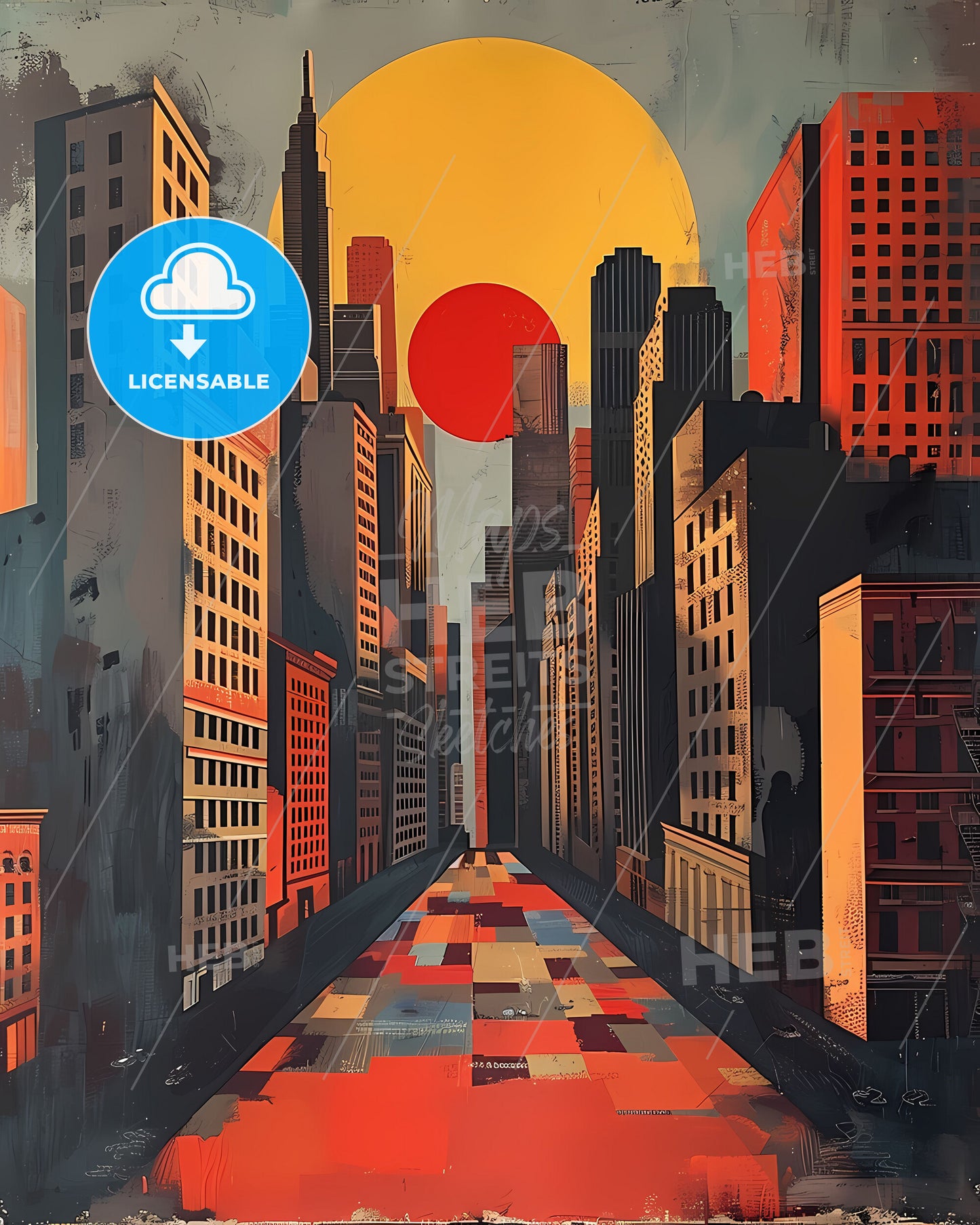 Contemporary Urban Scape, Architectural Art, City Skyline Painting