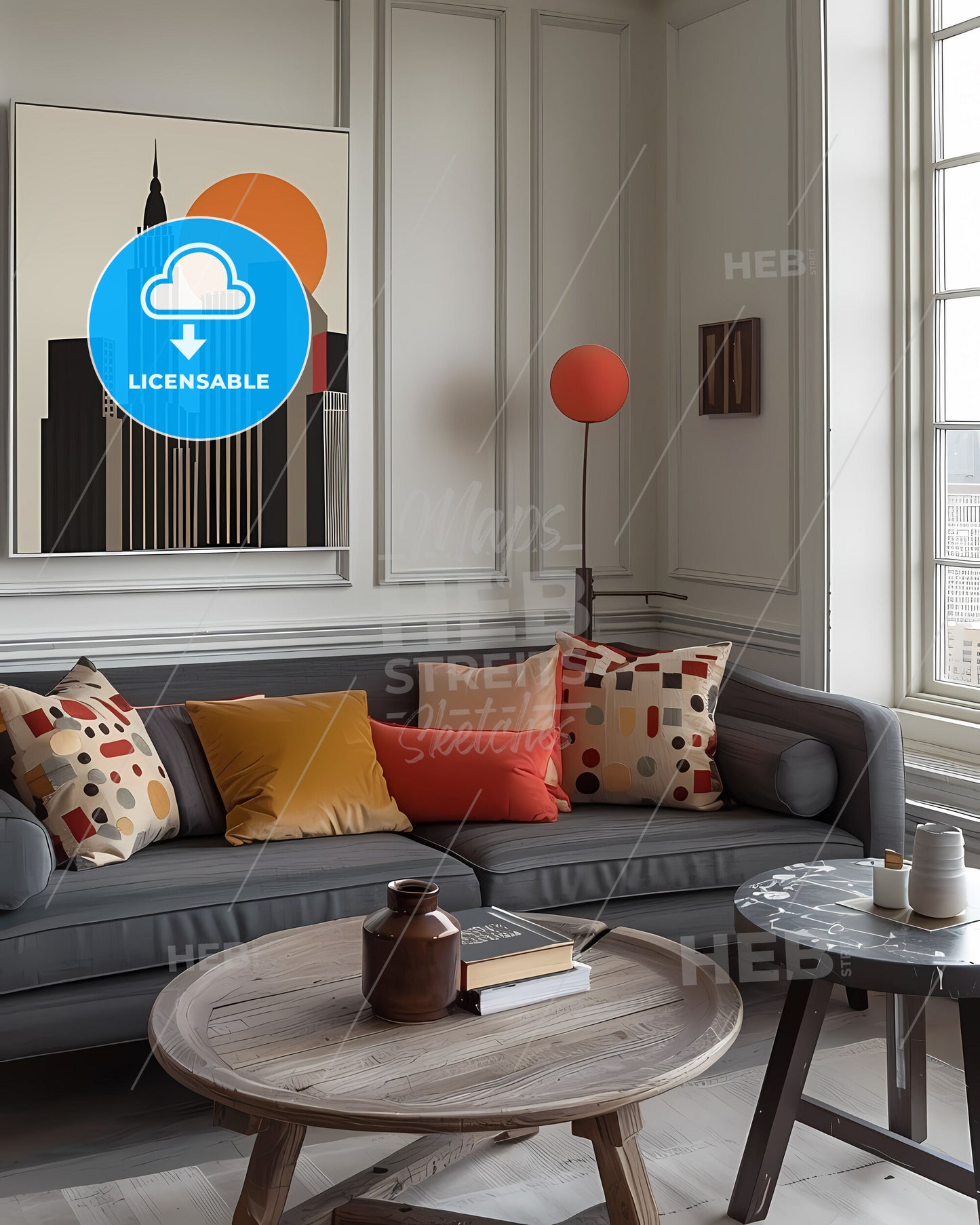 Modern Architectural Art for Contemporary Living Room Decor: Abstract Painting of Urban Elements