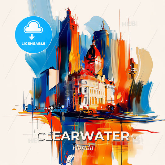 Vibrant Clearwater, Florida - A Painting Of A City - Square format print template