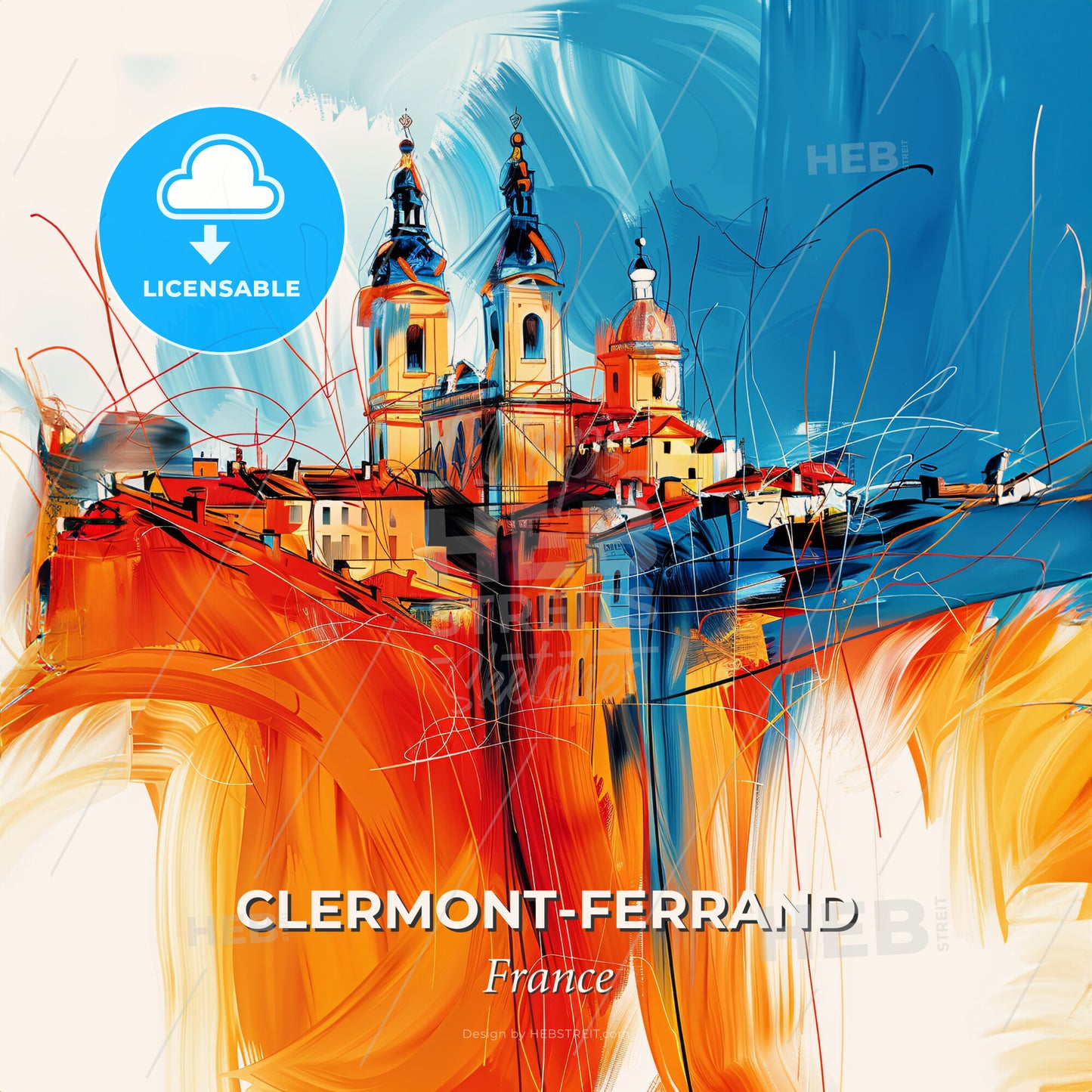 Vibrant Clermont-Ferrand, France - A Painting Of A City - Square format print template