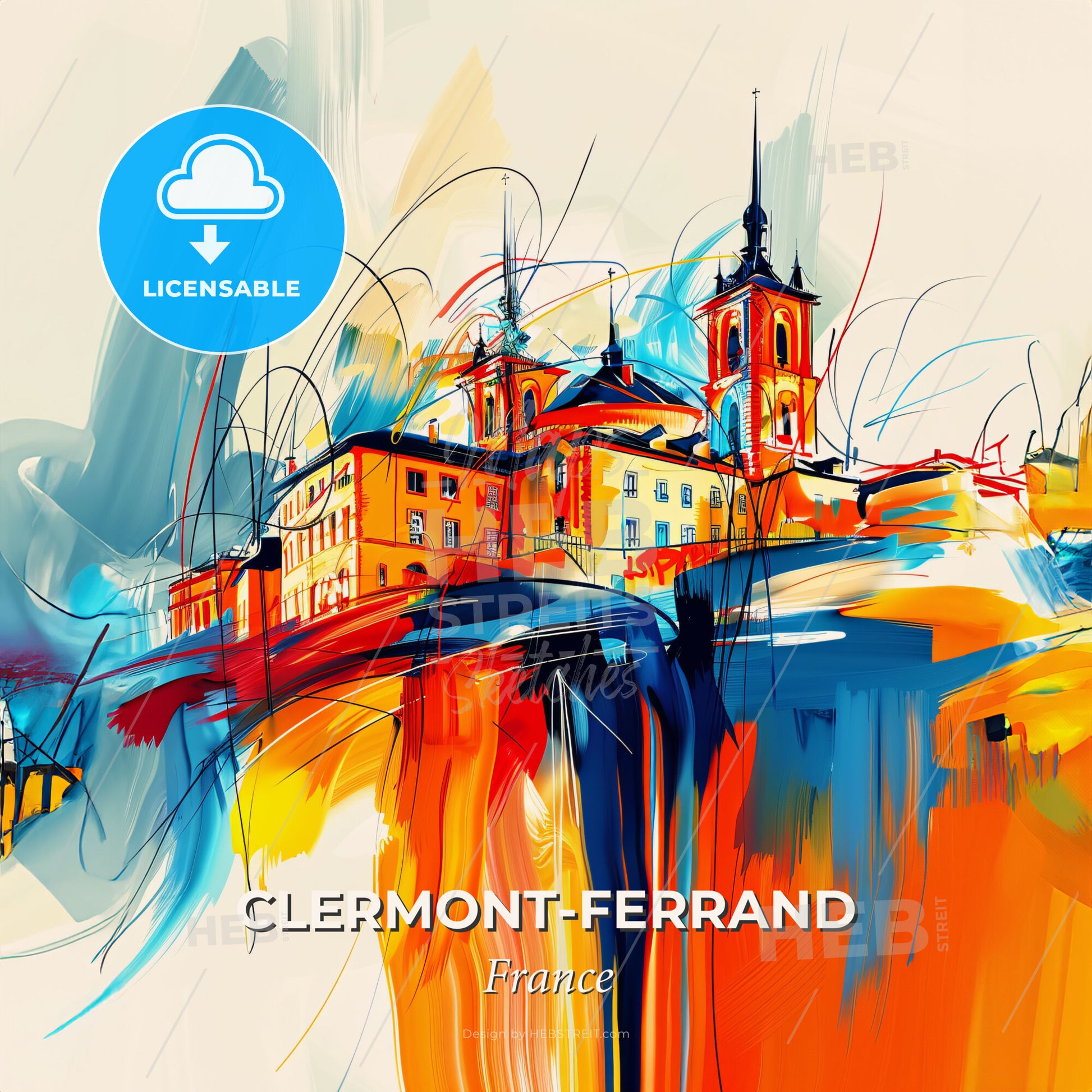 Vibrant Clermont-Ferrand, France - A Painting Of A Building - Square format print template