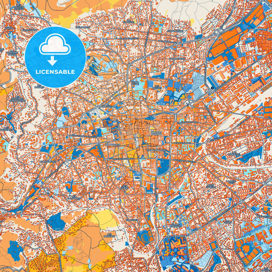 Colorful Clermont-Ferrand Street Map with Labels and Buildings