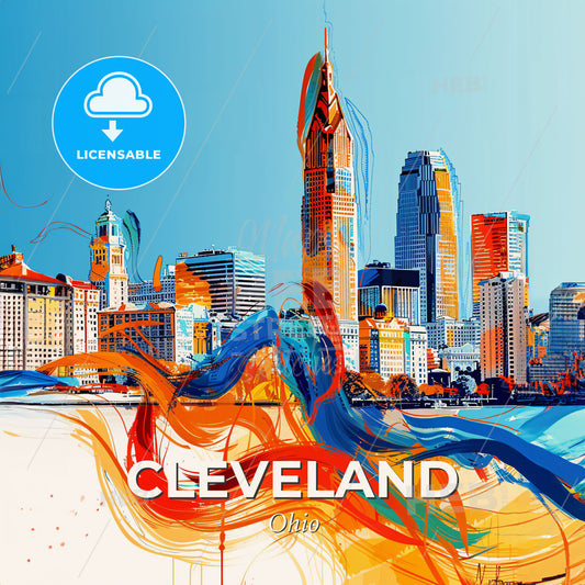 Vibrant Cleveland, Ohio - A Colorful Cityscape With Blue Sky - Square format print template