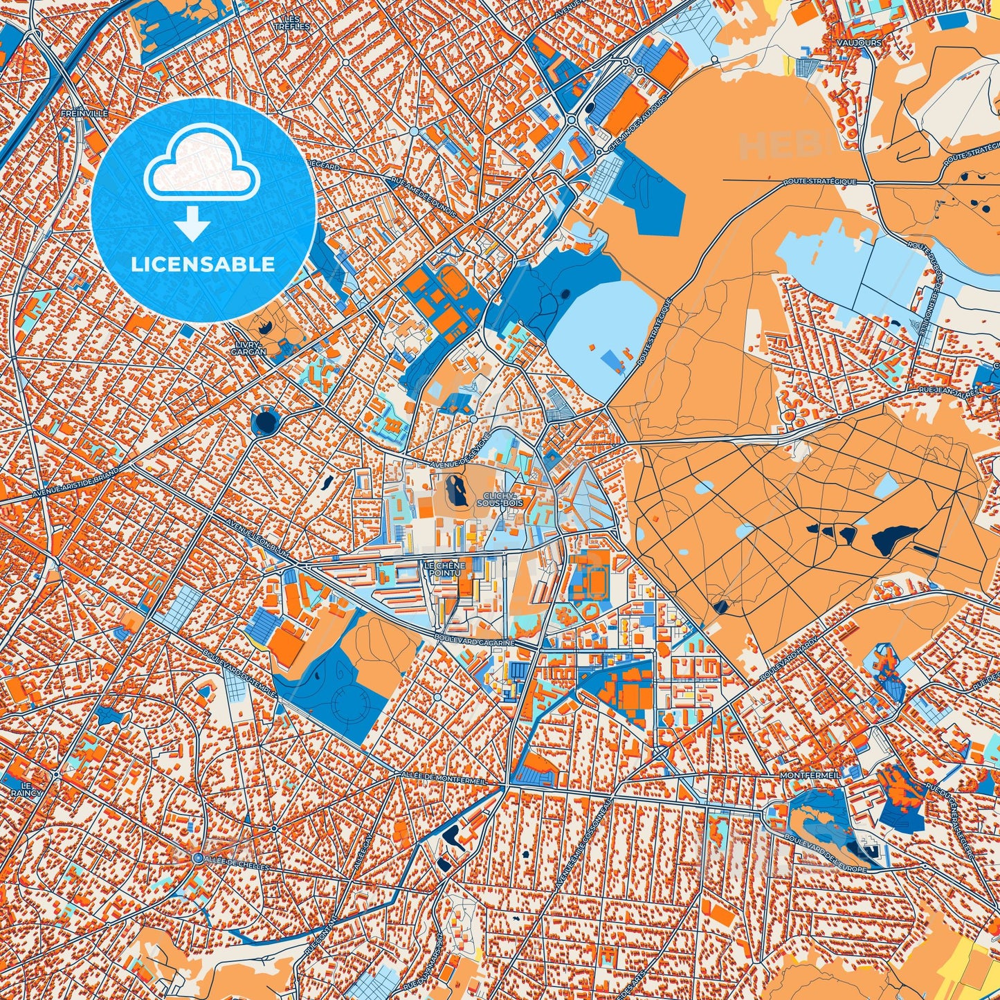 Colorful Clichy-sous-Bois Street Map with Labels and Buildings
