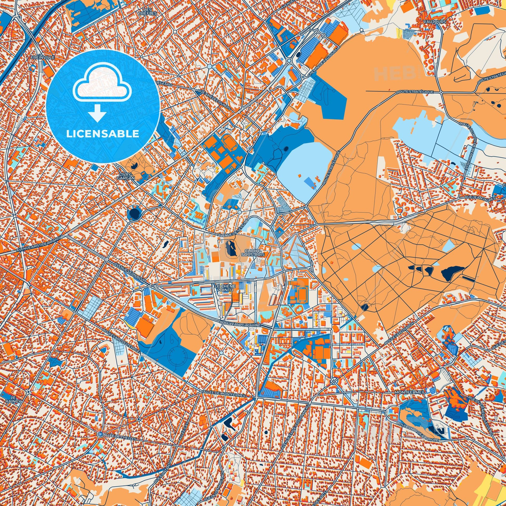 Colorful Clichy-sous-Bois Street Map with Labels and Buildings