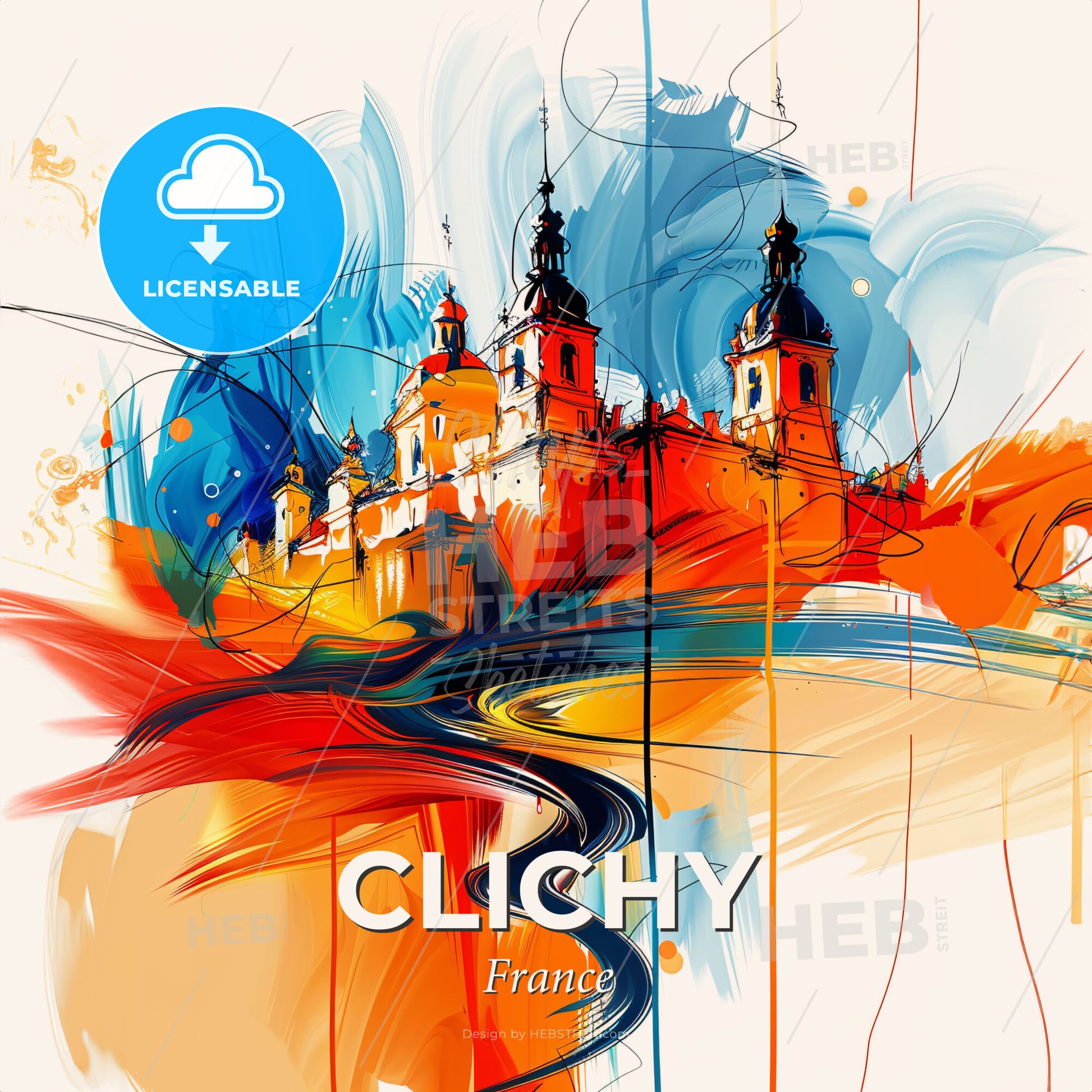 Vibrant Clichy, France - A Painting Of A Castle - Square format print template