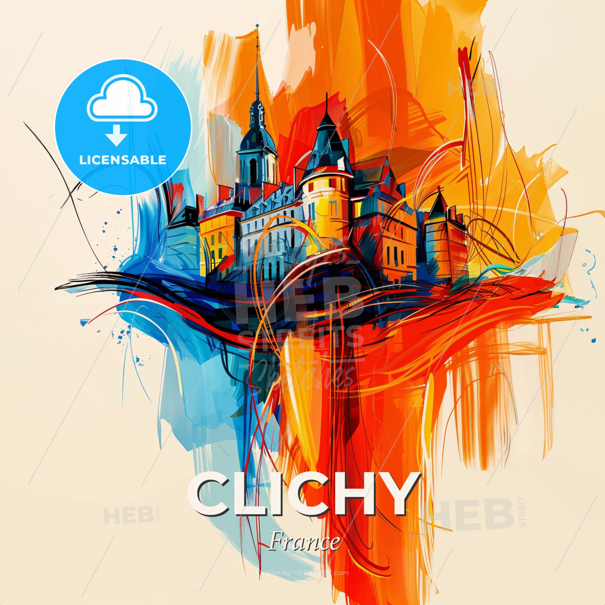 Vibrant Clichy, France - A Painting Of A Castle - Square format print template