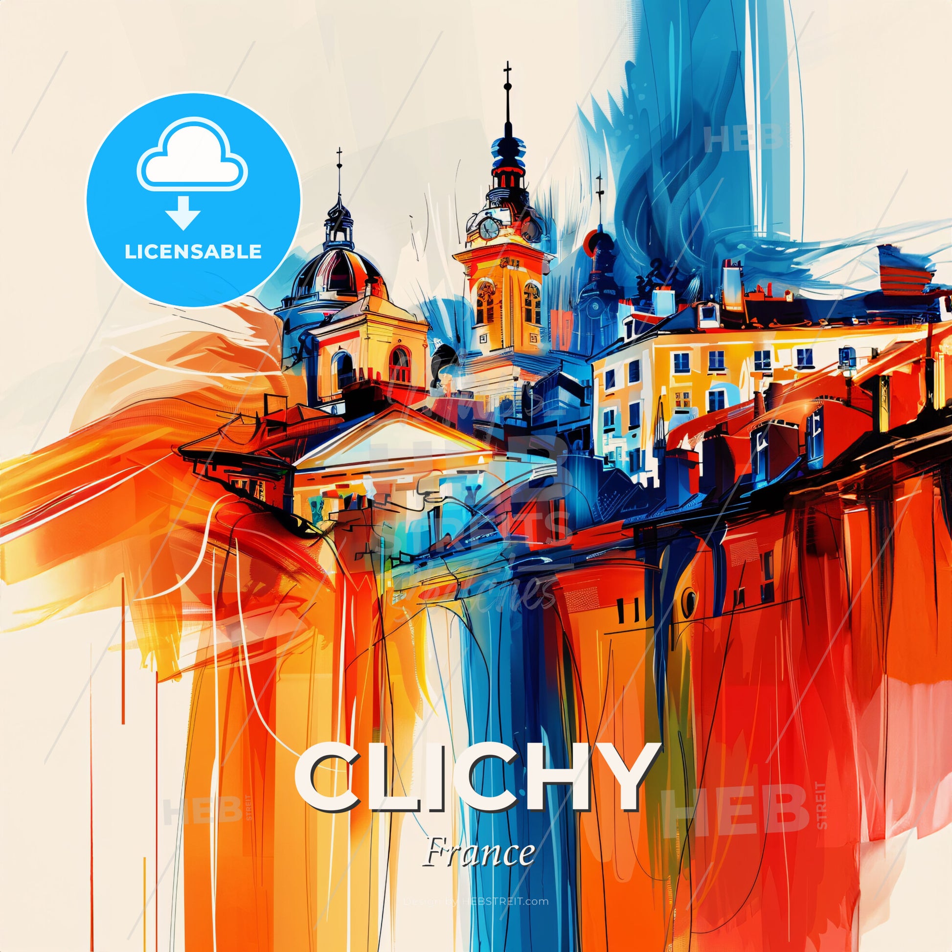 Vibrant Clichy, France - A Colorful Painting Of Buildings - Square format print template