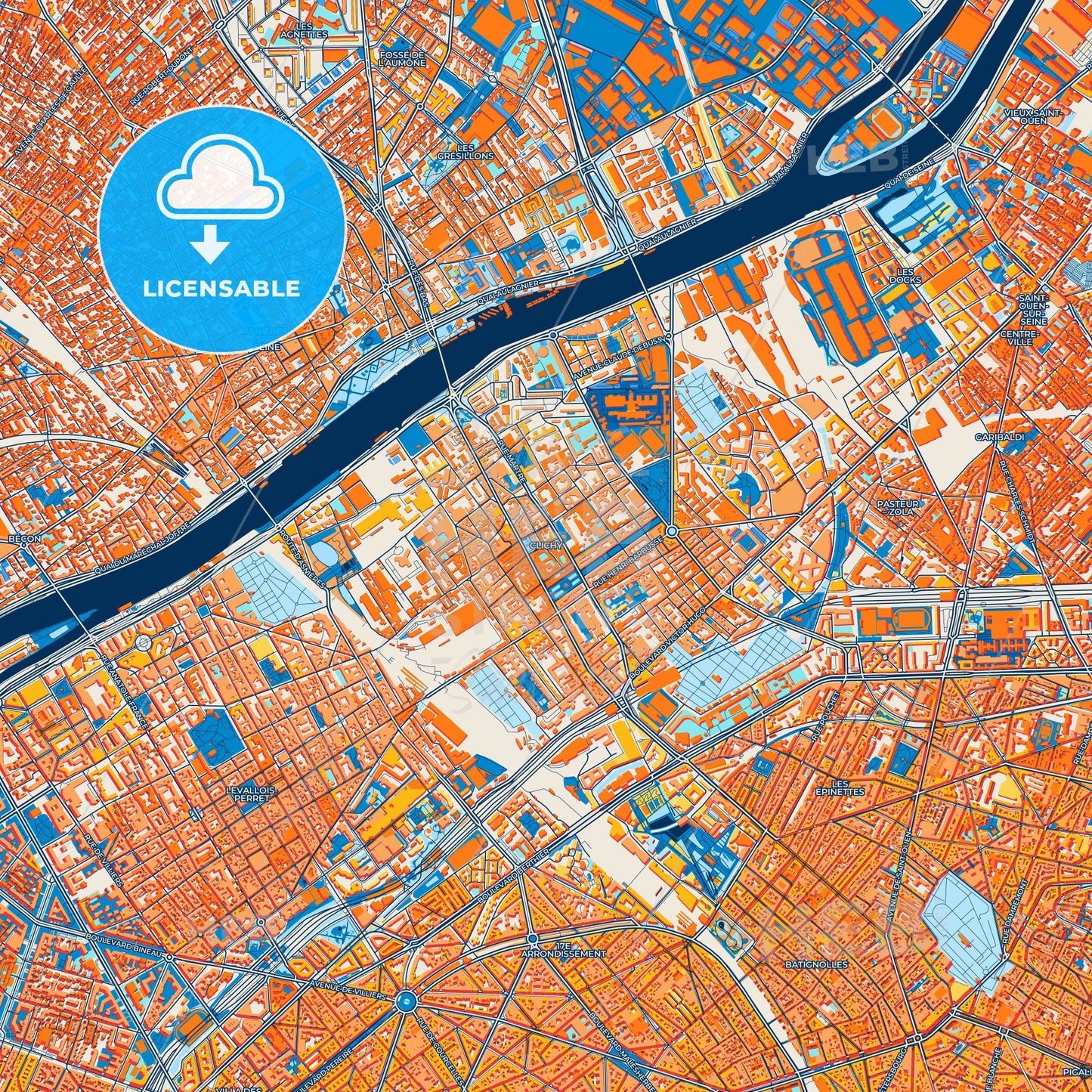 Colorful Clichy Street Map with Labels and Buildings
