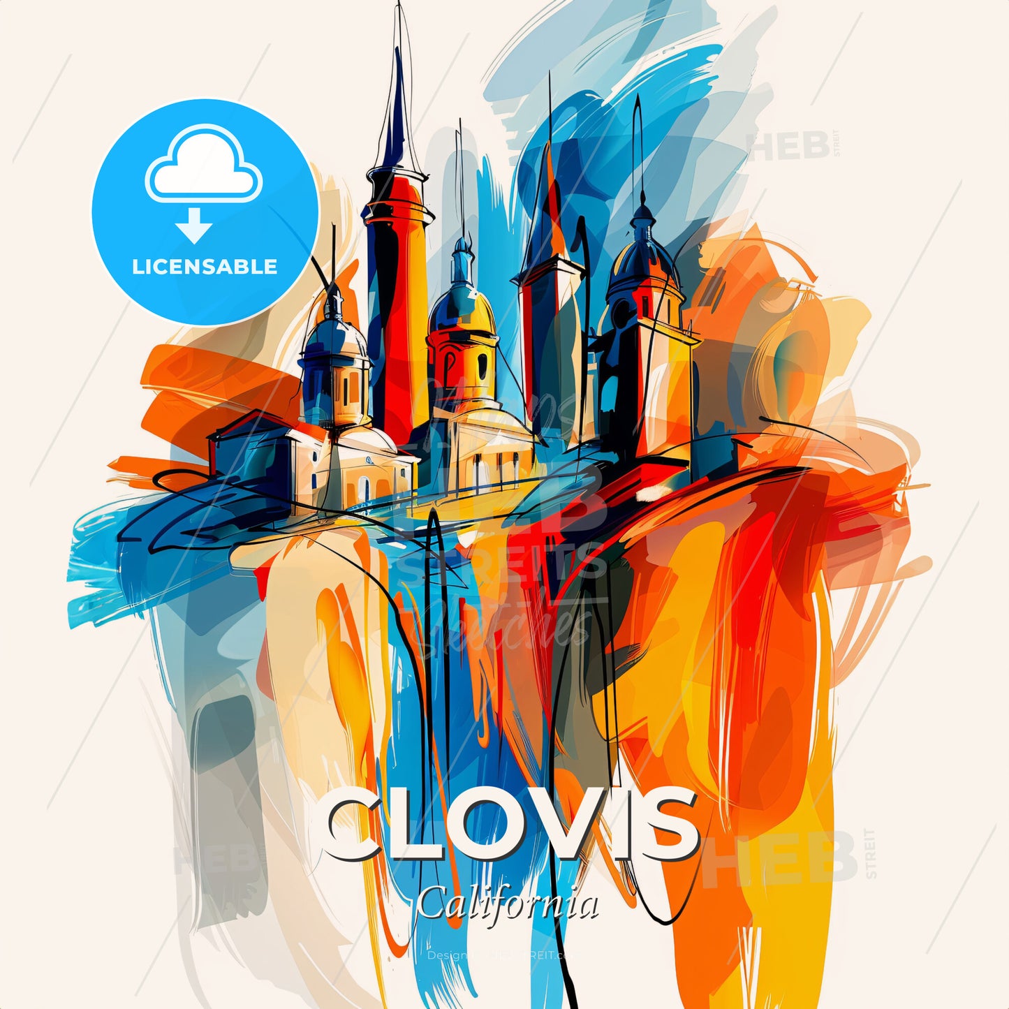 Vibrant Clovis, California - A Colorful Painting Of A Building - Square format print template