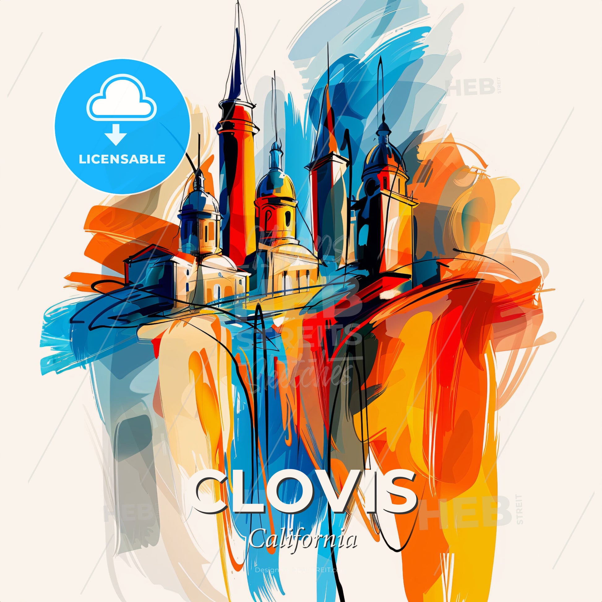 Vibrant Clovis, California - A Colorful Painting Of A Building - Square format print template