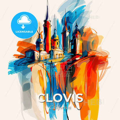 Vibrant Clovis, California - A Colorful Painting Of A Building - Square format print template